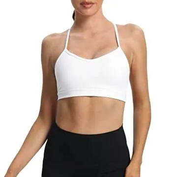 Aoxjox Women's Workout Sports Bras Fitness Backless Padded Amor Low Impact Bra Yoga Crop Tank Top (White, Small)