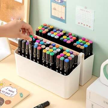 Large Plastic Art Caddy with Handle, Art Supply Storage Organizer with Adjustable Dividers, Portable...