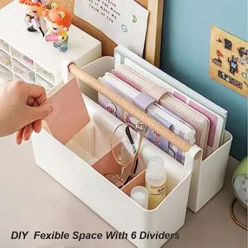 Large Plastic Art Caddy with Handle, Art Supply Storage Organizer with Adjustable Dividers, Portable Storage Bin for Marker Organizer Craft Supplies Colored Pencils Makeup Pen Holder for Desk