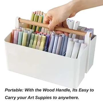 Large Plastic Art Caddy with Handle, Art Supply Storage Organizer with Adjustable Dividers, Portable Storage Bin for Marker Organizer Craft Supplies Colored Pencils Makeup Pen Holder for Desk