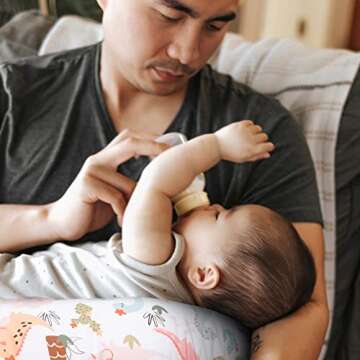 Boppy Nursing Pillow Original Support, Blush Baby Dino, Ergonomic Nursing Essentials for Bottle and Breastfeeding, Firm Fiber Fill, with Removable Nursing Pillow Cover, Machine Washable