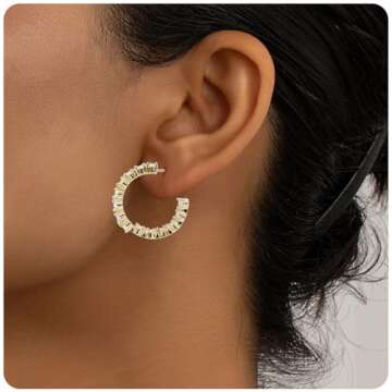 JECEIKA Hoop Earrings Chunky Gold Diamond Earrings for Women Trendy 14K Gold Plated Gold/Silver Stat...