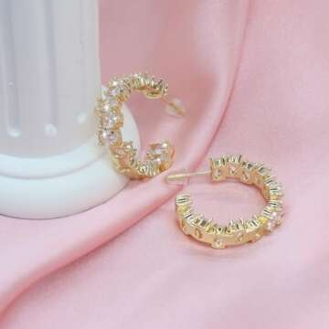 JECEIKA Hoop Earrings Chunky Gold Diamond Earrings for Women Trendy 14K Gold Plated Gold/Silver Statement Earring Lightweight Hypoallergenic Dainty Earrings for Birthday Gifts（Hoop-1005-Gold）