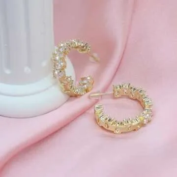 JECEIKA Hoop Earrings Chunky Gold Diamond Earrings for Women Trendy 14K Gold Plated Gold/Silver Statement Earring Lightweight Hypoallergenic Dainty Earrings for Birthday Gifts（Hoop-1005-Gold）