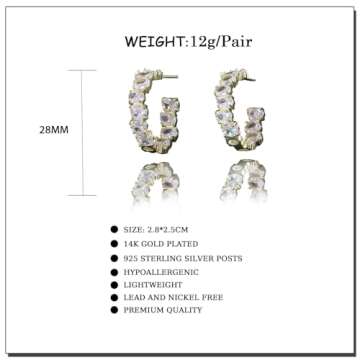 JECEIKA Hoop Earrings Chunky Gold Diamond Earrings for Women Trendy 14K Gold Plated Gold/Silver Statement Earring Lightweight Hypoallergenic Dainty Earrings for Birthday Gifts（Hoop-1005-Gold）