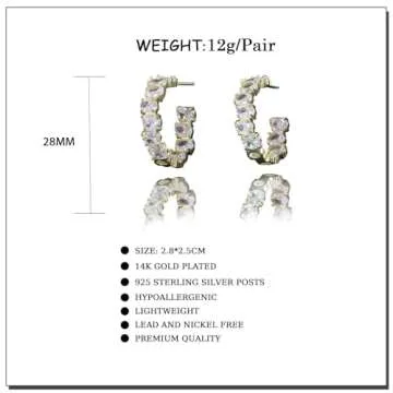 JECEIKA Hoop Earrings Chunky Gold Diamond Earrings for Women Trendy 14K Gold Plated Gold/Silver Statement Earring Lightweight Hypoallergenic Dainty Earrings for Birthday Gifts（Hoop-1005-Gold）