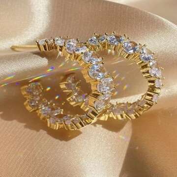 JECEIKA Hoop Earrings Chunky Gold Diamond Earrings for Women Trendy 14K Gold Plated Gold/Silver Statement Earring Lightweight Hypoallergenic Dainty Earrings for Birthday Gifts（Hoop-1005-Gold）