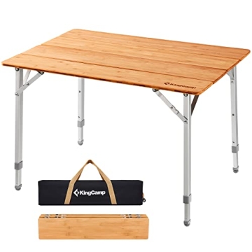 KingCamp Lightweight Stable Folding Camping Table Bamboo Outdoor Folding Tables Adjustable Height Po...