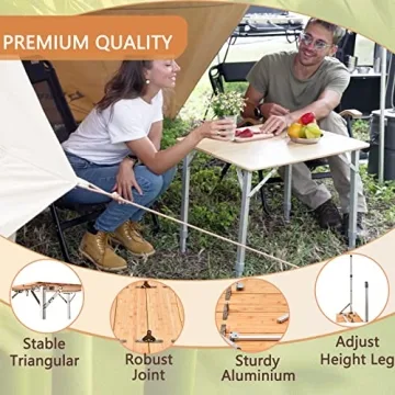 KingCamp Lightweight Stable Folding Camping Table Bamboo Outdoor Folding Tables Adjustable Height Portable Picnic