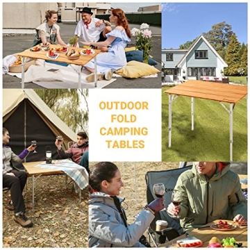 KingCamp Lightweight Stable Folding Camping Table Bamboo Outdoor Folding Tables Adjustable Height Portable Picnic