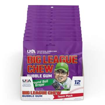 Big League Chew Ground Ball Grape Bubble Gum - Juicy Grape Flavor Explosion | Ideal for Baseball Gam...