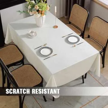 Honellaty Waterproof Vinyl Rectangle Tablecloth with Flannel Backing, Spillproof Stain Resistant Wipeable Pastic Table Cloth for Dining, Party and Outdoor Use (52" x 70", Off White)