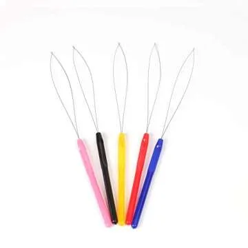 Hair Extension Kit Pliers Pulling Hook Bead Device Tool Kits and 200PCS Black Silicone Lined Micro Rings