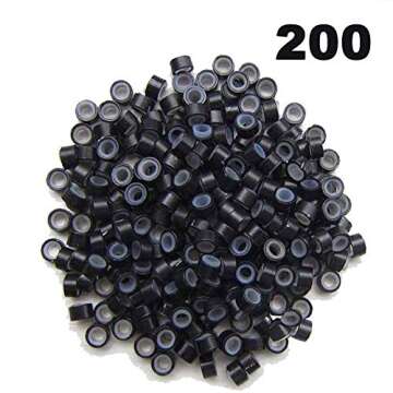 Hair Extension Kit Pliers Pulling Hook Bead Device Tool Kits and 200PCS Black Silicone Lined Micro Rings