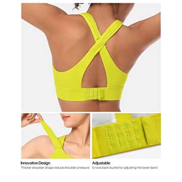 VFUS Zip Front Adjustable High Impact Sports Bras for Women Large Breasts Full Coverage Workout Running Removable Pads (Large, Highlight Yellow)