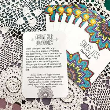 Sunny Present Stress Less Cards - 50 Mindfulness & Meditation Exercises - Self Care Cards That Helps Relieve Stress and Anxiety - The Original Deck
