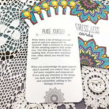 Sunny Present Stress Less Cards - 50 Mindfulness & Meditation Exercises - Self Care Cards That Helps Relieve Stress and Anxiety - The Original Deck