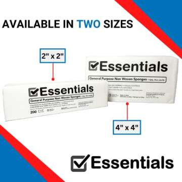 Essentials Non-Sterile Gauze Sponges – 200 Count, 4-Ply, 4’’ x 4’’ Gauze Pads, One Package, Non-Woven Gauze Sponges, Wound Care Product for First Aid Kit/Medical Facilities