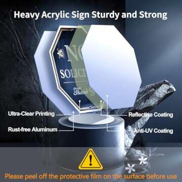 No Soliciting Sign For House - 10"x10" Aluminum Heavy Duty Weather Resistant With 28" high Stake, Contains Self-Adhesive No Soliciting Signs For Home Black