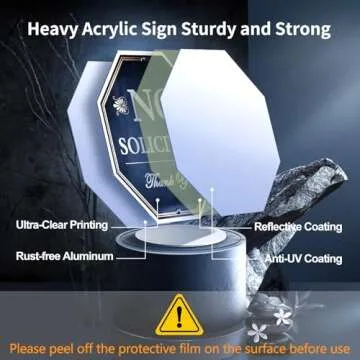 No Soliciting Sign For House - 10"x10" Aluminum Heavy Duty Weather Resistant With 28" high Stake, Contains Self-Adhesive No Soliciting Signs For Home Black