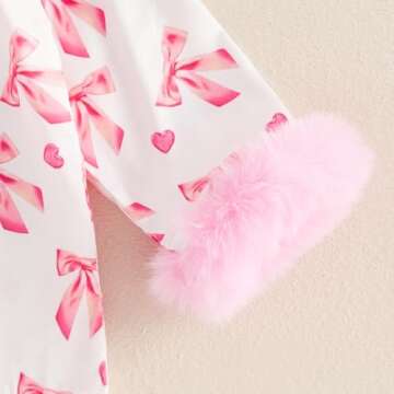 Kavousa Toddler Baby Girl Valentines Day Pajamas Heart&Bow Print Button Down Shirt + Pants Little Kids Girls Silk Pajama Set (Little Heart&Bow Pink, 3-4 Years)