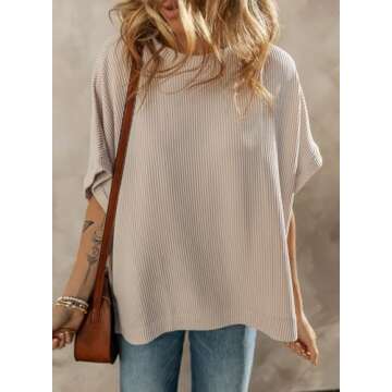 Dokotoo Womens Juniors Spring Summer Tops for Women 2025 Fashion Crew Neck T-Shirts Off Shoulder Short Sleeve Texture Waffle Knit Tunic Tops Loose Tee Shirts Apricot Medium