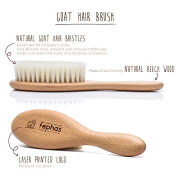 fephas Baby Hair Brush Set - 3pcs with Natural Soft Goat and Wooden Bristles, Comb for Newborns - Lo...