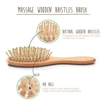 fephas Baby Hair Brush Set - 3pcs with Natural Soft Goat and Wooden Bristles, Comb for Newborns - Lovely Baby Registry Gift