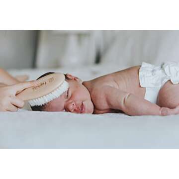 fephas Baby Hair Brush Set - 3pcs with Natural Soft Goat and Wooden Bristles, Comb for Newborns - Lovely Baby Registry Gift