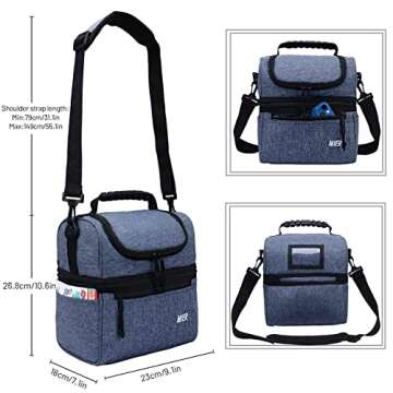 MIER 2 Compartment Lunch Bag for Men Women, Leakproof Insulated Cooler Bag for Work, Bluesteel, Medi...