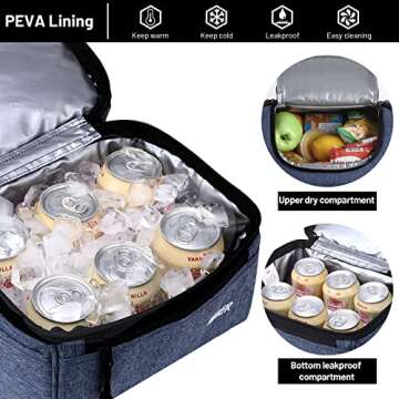 MIER 2 Compartment Lunch Bag for Men Women, Leakproof Insulated Cooler Bag for Work, Bluesteel, Medium