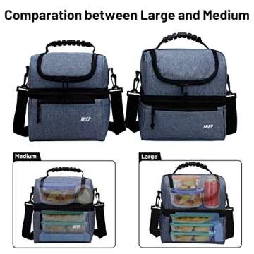 MIER 2 Compartment Lunch Bag for Men Women, Leakproof Insulated Cooler Bag for Work, Bluesteel, Medium