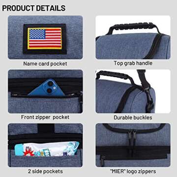 MIER 2 Compartment Lunch Bag for Men Women, Leakproof Insulated Cooler Bag for Work, Bluesteel, Medium
