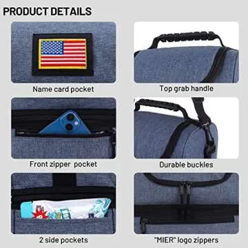 MIER 2 Compartment Lunch Bag for Men Women, Leakproof Insulated Cooler Bag for Work, Bluesteel, Medium