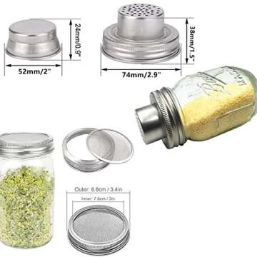 Mason Jar Shaker Lids 316 Stainless Steel Wide Mouth Mason Jar Mesh Sprouting Strainer Lids Kits for...