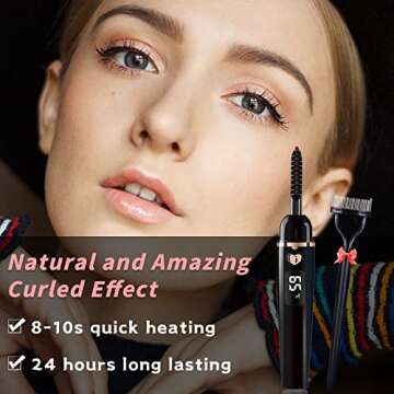 URSOBTF Heated Eyelash Curlers, Electric Eyelash Curler Type C Rechargeable, Heated Lash Curler for Women Natural Eye Lash Curler Makeup Tool with Eyelash Comb, 24 Hours Long Lasting - Black
