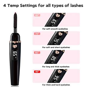 URSOBTF Heated Eyelash Curlers, Electric Eyelash Curler Type C Rechargeable, Heated Lash Curler for Women Natural Eye Lash Curler Makeup Tool with Eyelash Comb, 24 Hours Long Lasting - Black