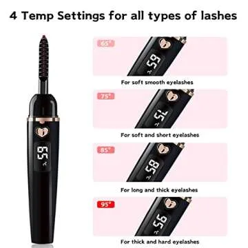 URSOBTF Heated Eyelash Curlers, Electric Eyelash Curler Type C Rechargeable, Heated Lash Curler for Women Natural Eye Lash Curler Makeup Tool with Eyelash Comb, 24 Hours Long Lasting - Black