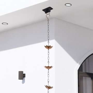 Topadorn 72" Metal Rain Chain - Decorative Umbrella & Bell Design for Home