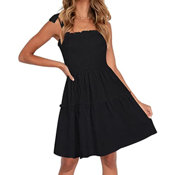 ZESICA Women's 2025 Summer Spaghetti Strap Sleeve Mini Dress - Black, X-Small