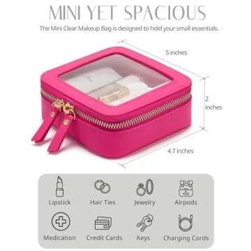 Mini Makeup Bag Hot Pink Travel Case for Women
