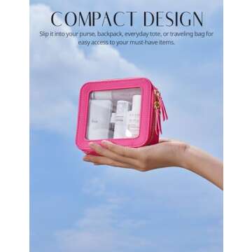 Mini Makeup Bag Clear Small Travel Cosmetic Case Leather Cute Hot Pink Pouch for Purse Organizer Make Up Bag for Women Car Toiletry Bag with Zipper for School