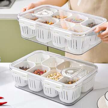 MineSign 2Pack Stackable Snackle Box Divided Food Serving Tray with Lids Clear Storage Containers wi...