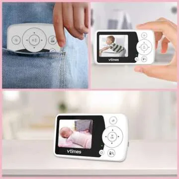 VTimes Video Baby Monitor with Camera and Audio No WiFi 2.4" Screen, Portable Baby Camera, Baby Camera Monitor Night Vision, 1000ft Range, 2X Zoom, Ideal for Baby Elderly Pet (NO Charging Plug)