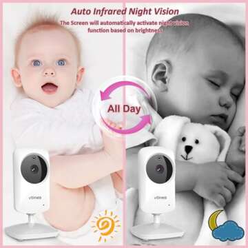 VTimes Video Baby Monitor with Camera and Audio No WiFi 2.4" Screen, Portable Baby Camera, Baby Camera Monitor Night Vision, 1000ft Range, 2X Zoom, Ideal for Baby Elderly Pet (NO Charging Plug)