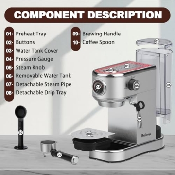 Beiooya Espresso Machine 20 Bar for Home Coffee Lovers
