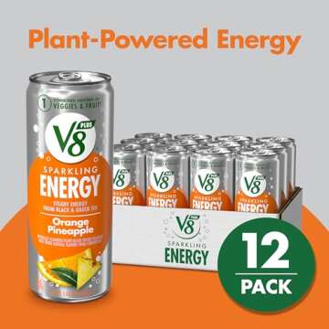 V8 +Energy Sparkling Orange Pineapple Juice Energy Drink, 11.5 fl oz Can (12 Pack)