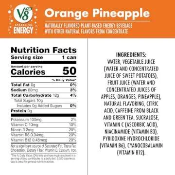 V8 +Energy Sparkling Orange Pineapple Juice Energy Drink, 11.5 fl oz Can (12 Pack)