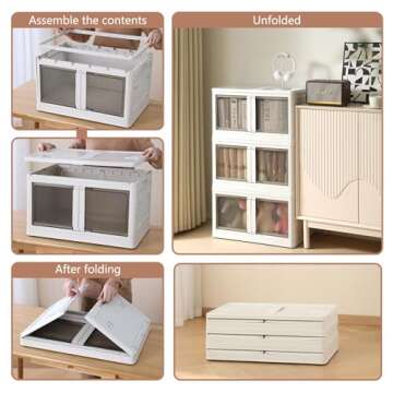 Juoe 3Pcs Storage Bins with Lids,Plastic Stackable Storage Bins Open Front/Side/Top,Collapsible Storage Cabinet with Wheels for Closet Shelf,Room,Bedroom,Office,Home,Dorm,Toy