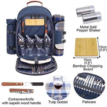 Sunflora Picnic Backpack for 4 Person with Blanket Picnic Basket Set for 2 with Insulated Cooler Win...